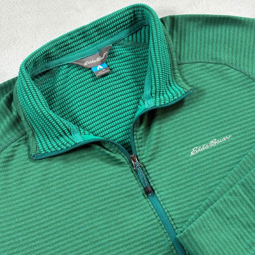 Eddie Bauer First Ascent Mens Green Grid Fleece Quarter Zip Pullover Tall Large